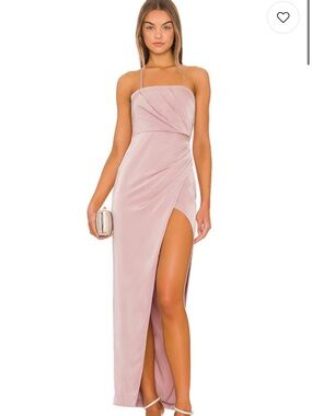 NBD Dusty Blush Strapless High-Slit Satin Gown
